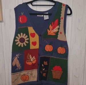 Vintage Autumn Themed knit sweater vest medium